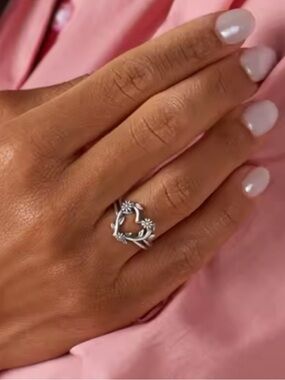 James Avery Flower Heart Vine Ring 925 Silver Floral Romantic Gift Dainty